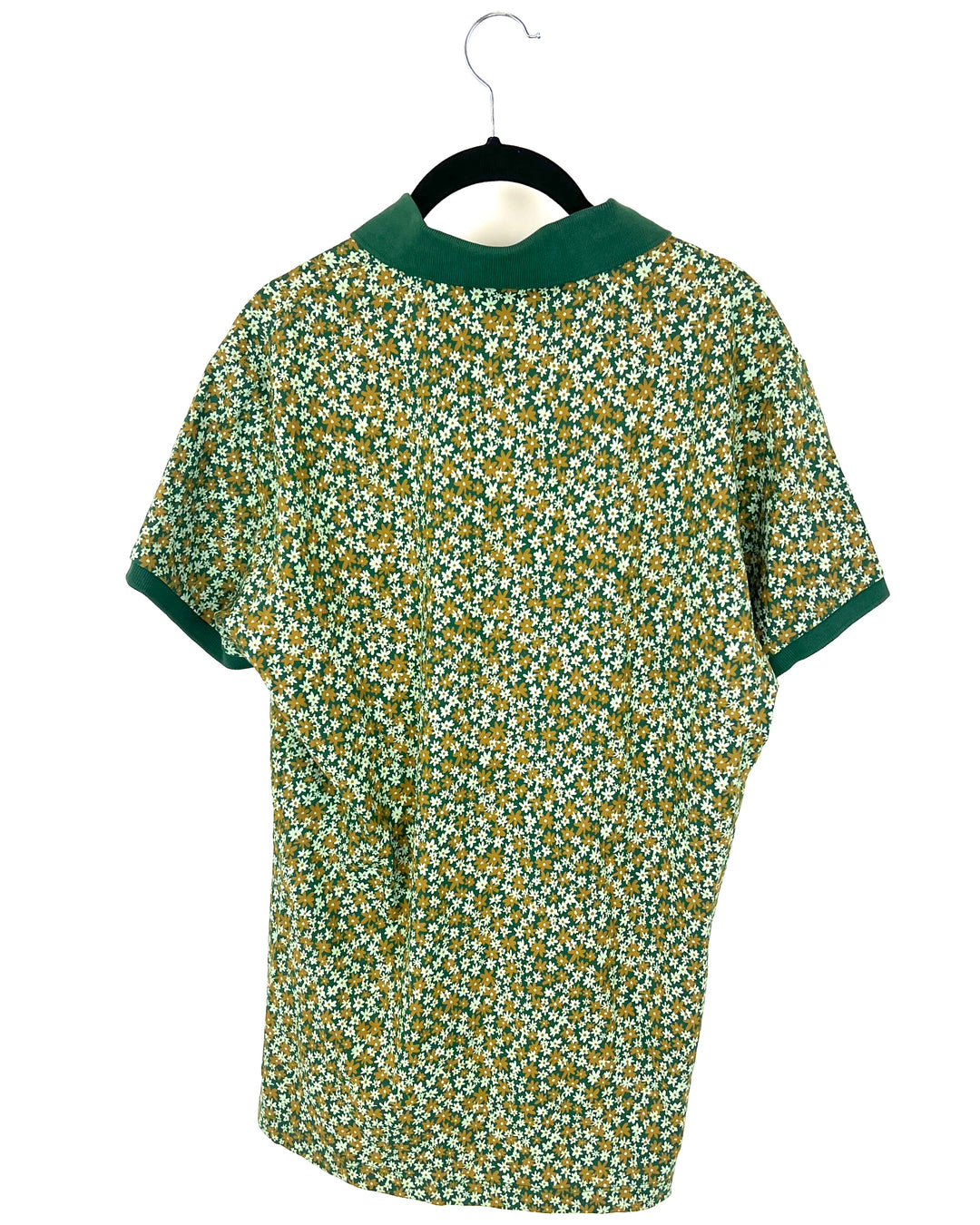 MENS Forest Green and Marigold Flower Collared Shirt - Medium