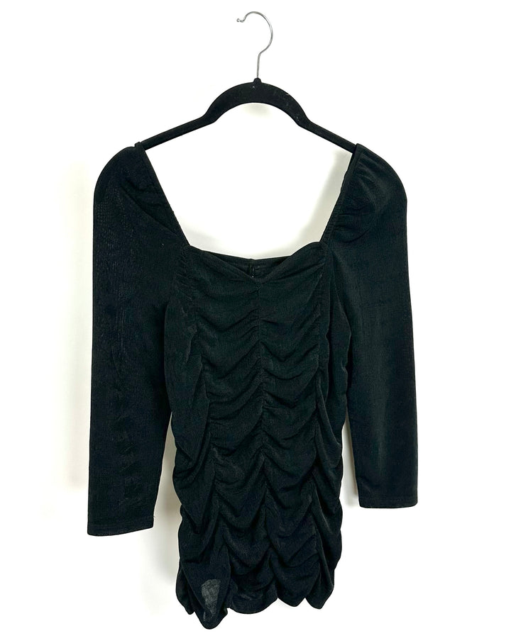 Ruching Detail Black Sheer Blouse - Size 4/6