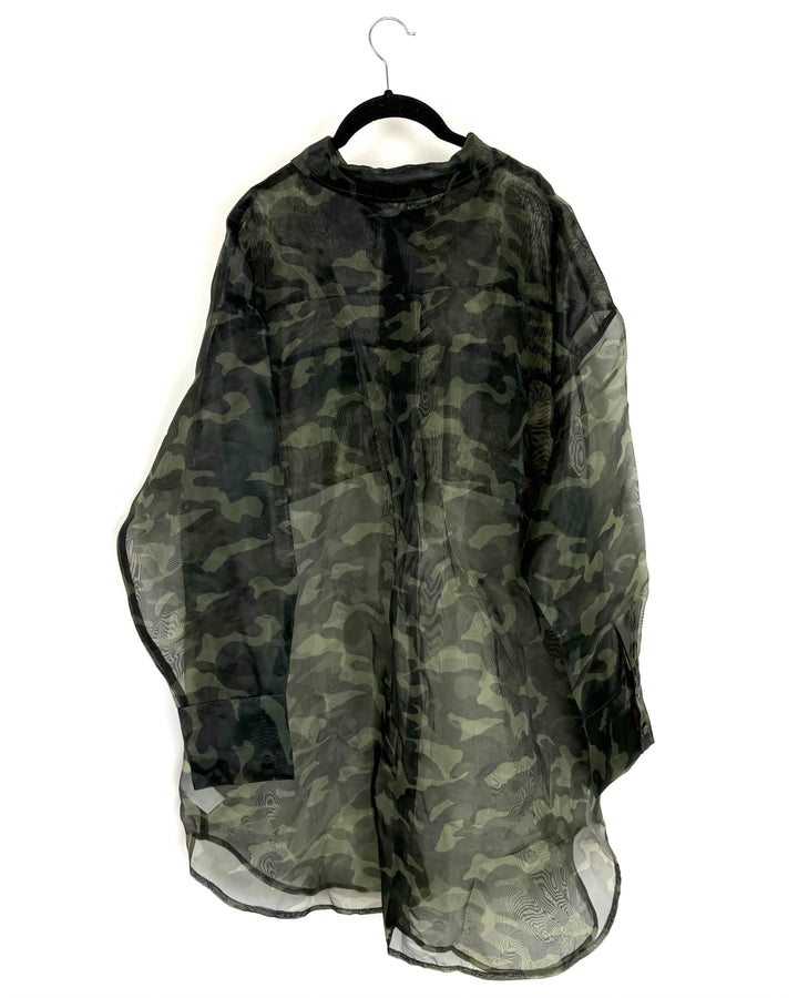Green Camouflage Mesh Button Up Shirt -  Size 2X