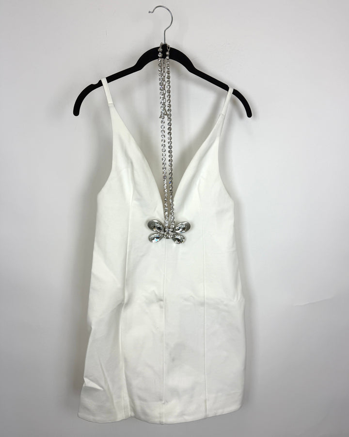 White Rhinestone Halter Dress - Size 4/6