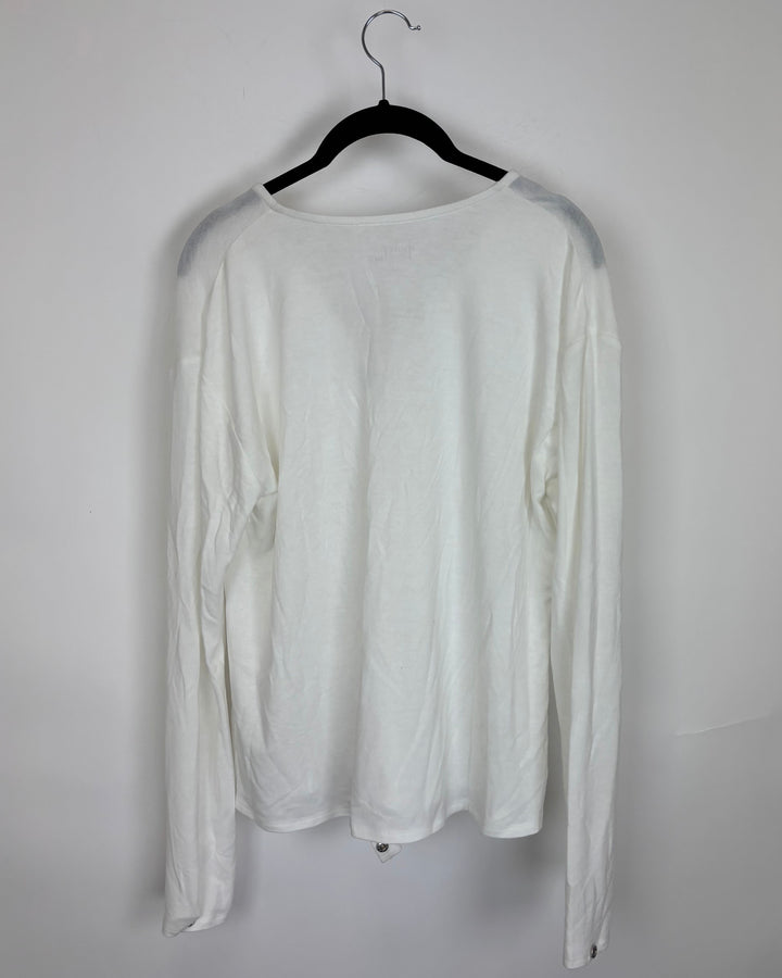 White V Neck Long Sleeve - Size 2/4
