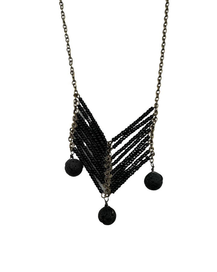 Black and Gold Necklace With Circle Dangles
