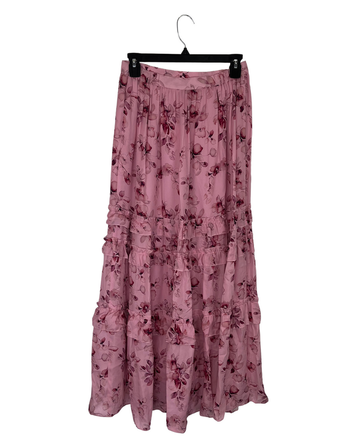 Pink Floral Maxi Skirt - Small