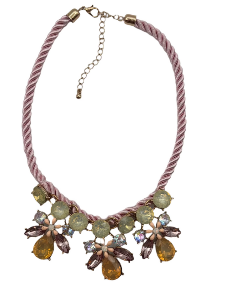 Gold Pink Rope Statement Necklace