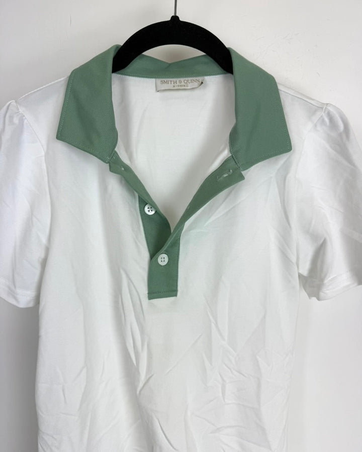 White Polo and Green Collar Top - Size 0/2 and 2/4