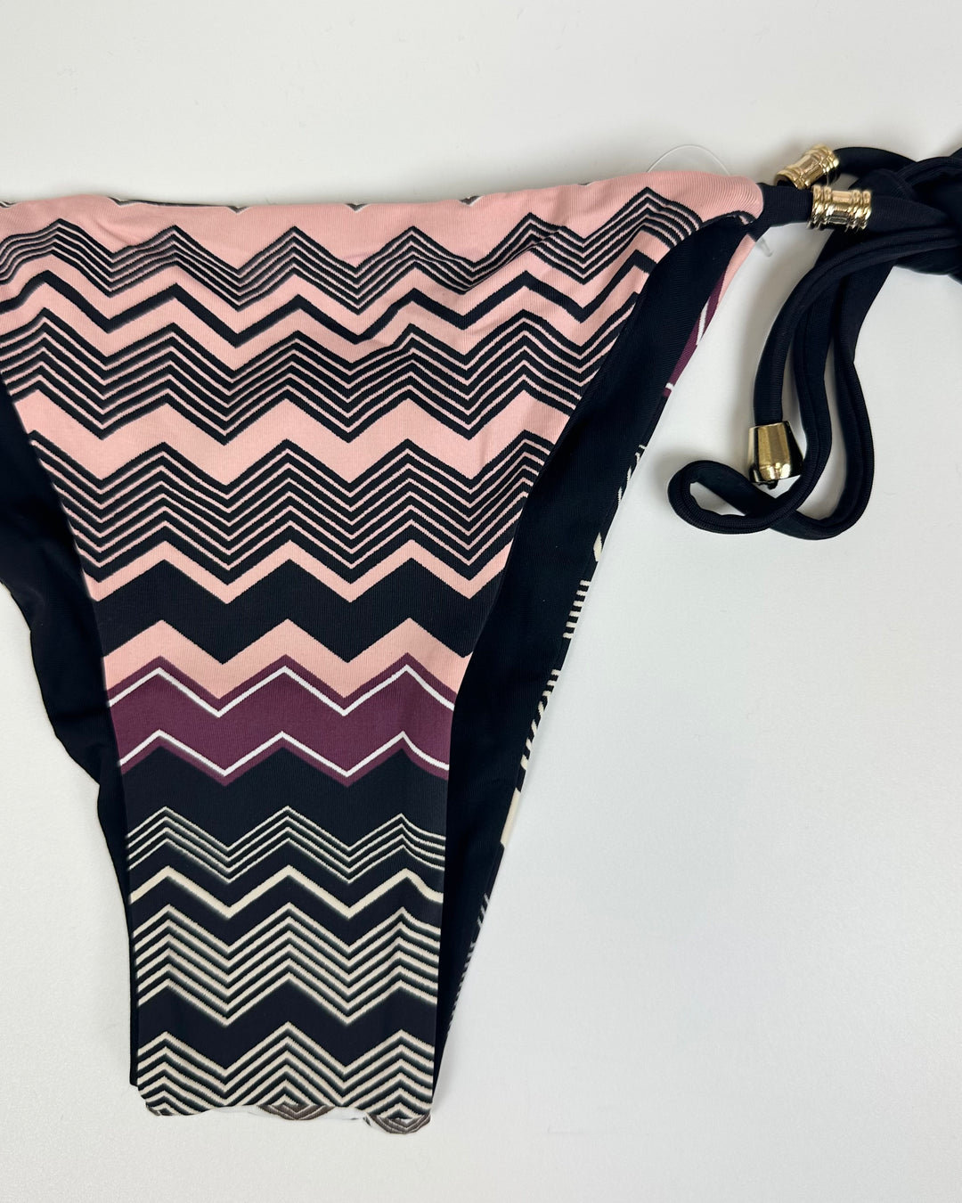 Ultra Cheeky Reversible Black Chevron Tie Bikini Bottom - Small
