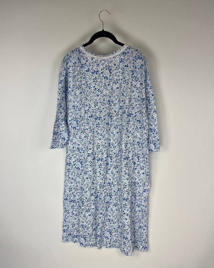 Blue and White Floral Nightgown - Small