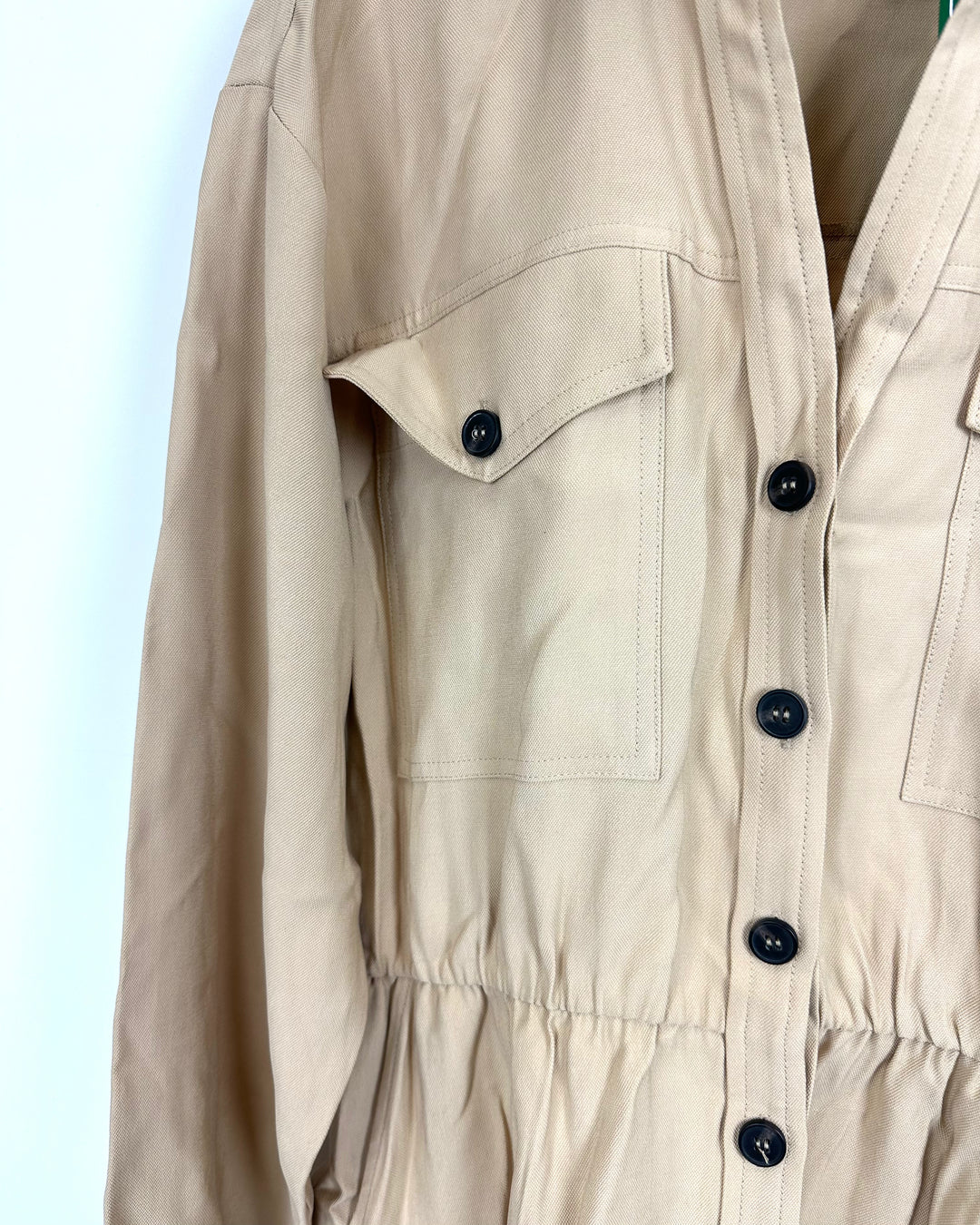 Beige Button Down Mini Long-Sleeve Dress - Size 4/6