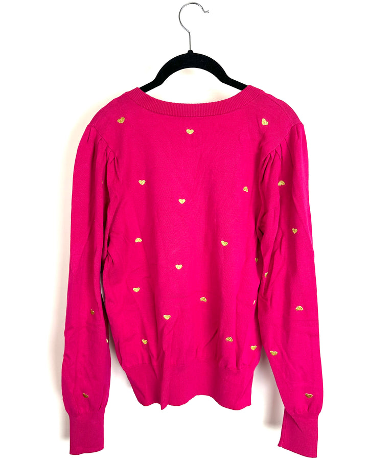 Raspberry And Gold Heart Sweater - Size 4/6