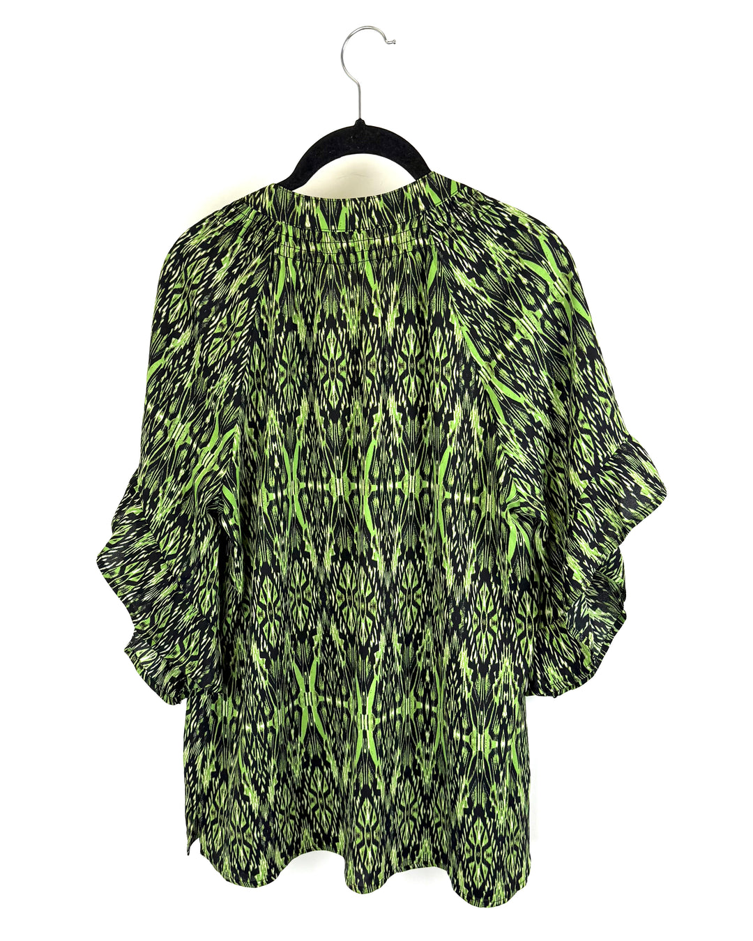 Kelly Green and Black Abstract Pattern Blouse - Size 6/8