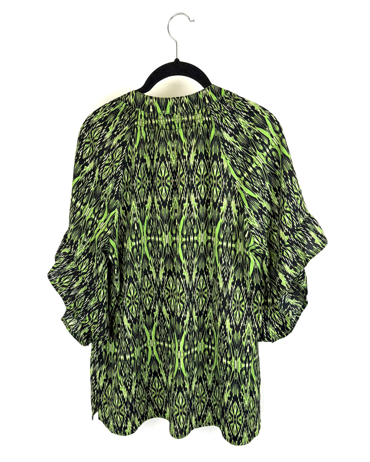 Kelly Green and Black Abstract Pattern Blouse - Size 6/8