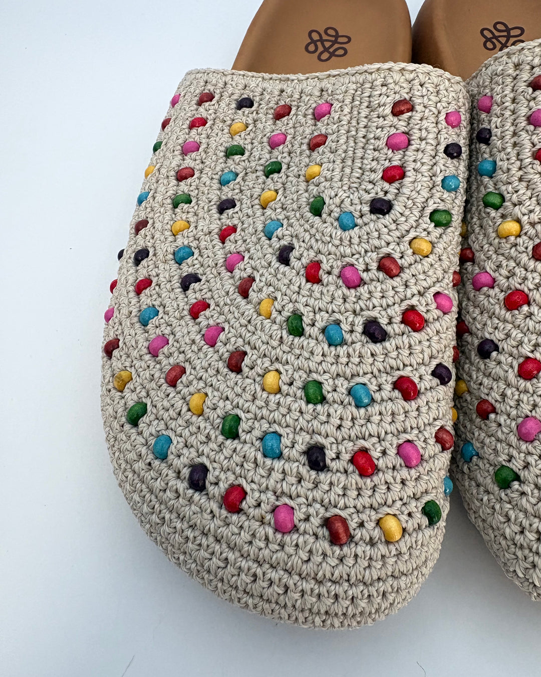 Light Tan Crochet Colorful Bead Clogs - Size 7, 8, 9, 10, 11
