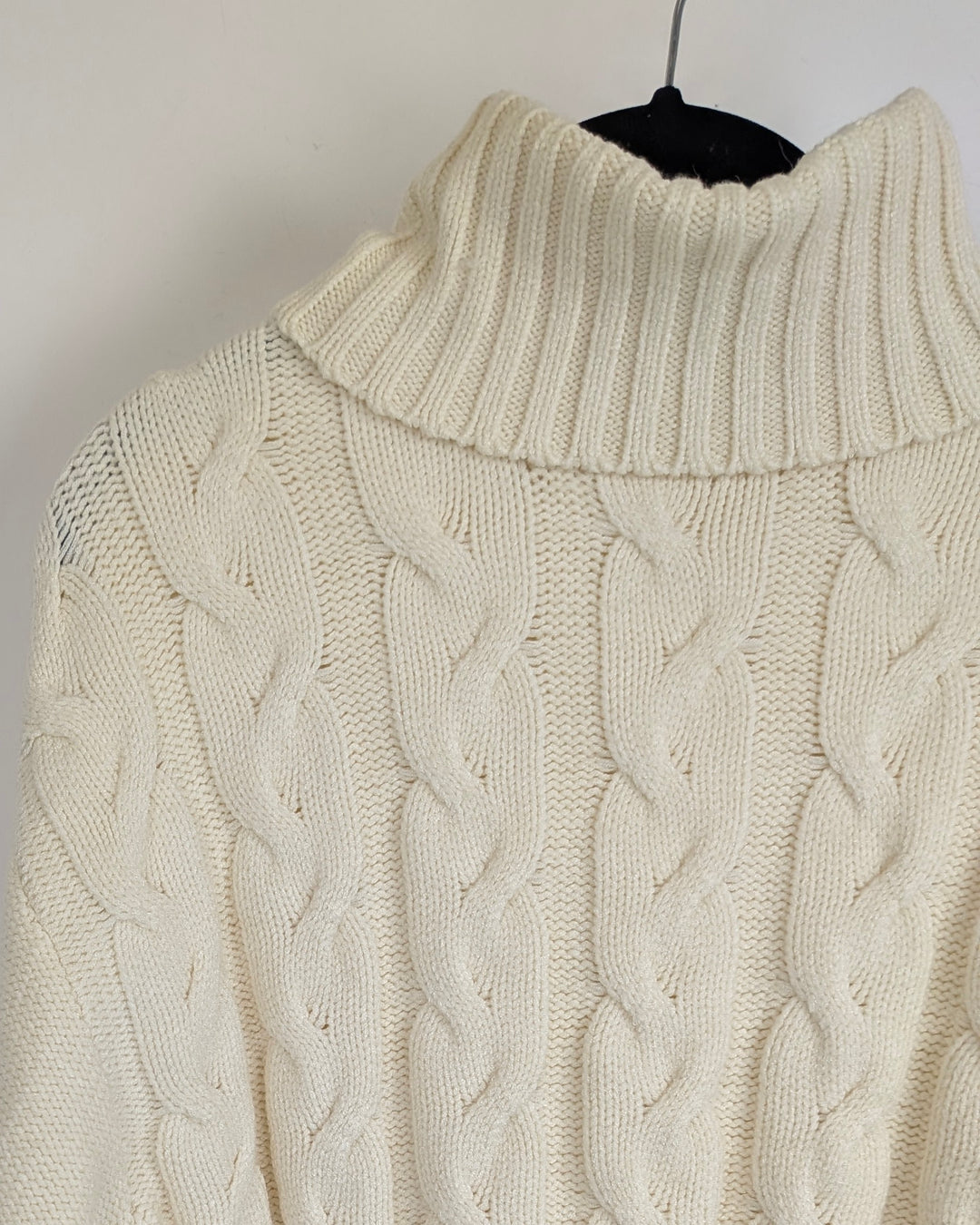 Egg Shell Cable Knit Turtle Neck Sweater - Small