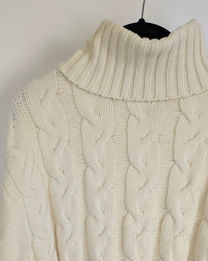 Egg Shell Cable Knit Turtle Neck Sweater - Small