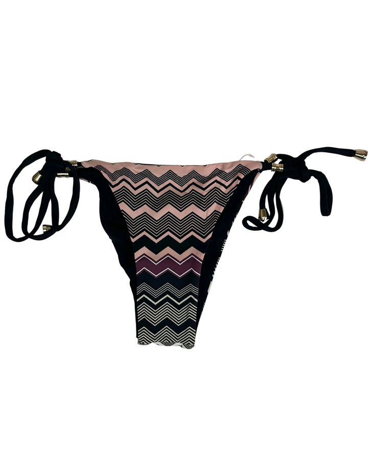 Ultra Cheeky Reversible Black Chevron Tie Bikini Bottom - Small
