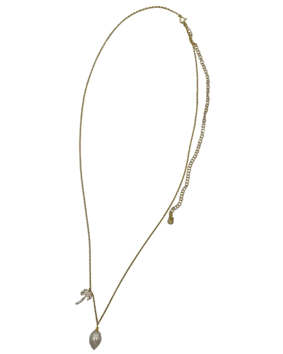 Gold Pearl and Palm Tree Necklace