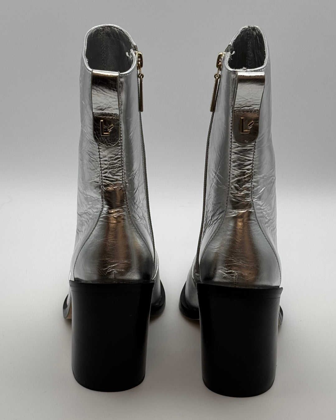 Crinkle Metallic Silver Leather Bootie - Size 8