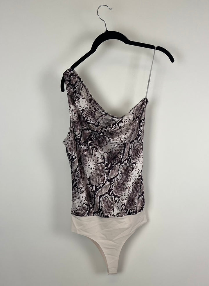 Snake Skin Printed One Shoulder Bodysuit - Size 4-6