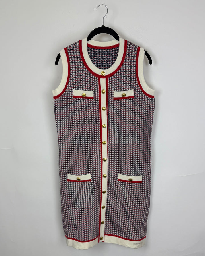 Blue & Red Knit Tank Top Dress - Size 8/10