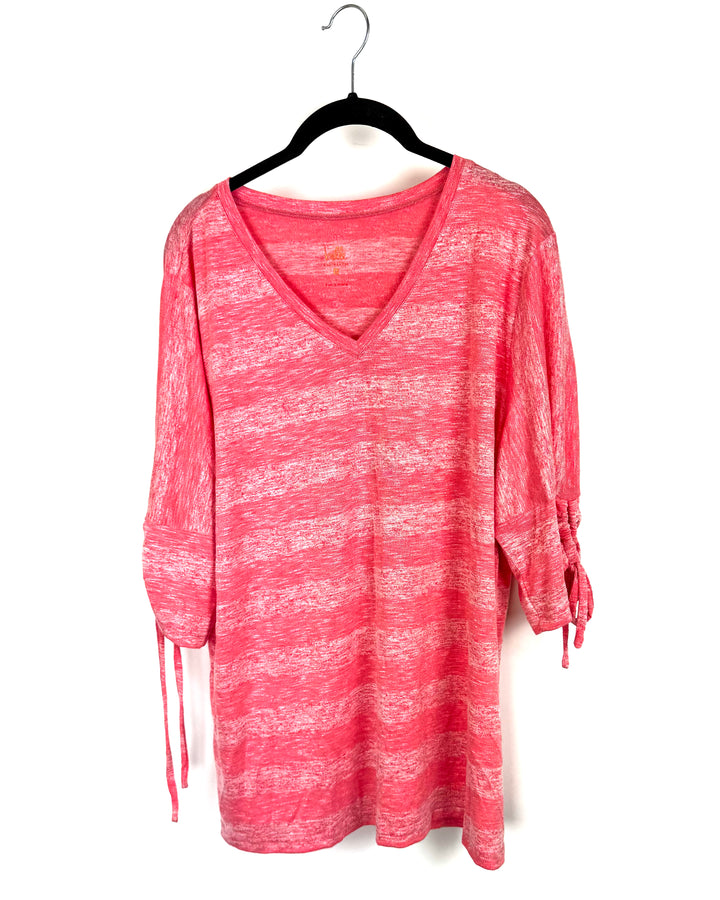 Coral Stripped V-Neck Short Sleeve Top- Size 14/16