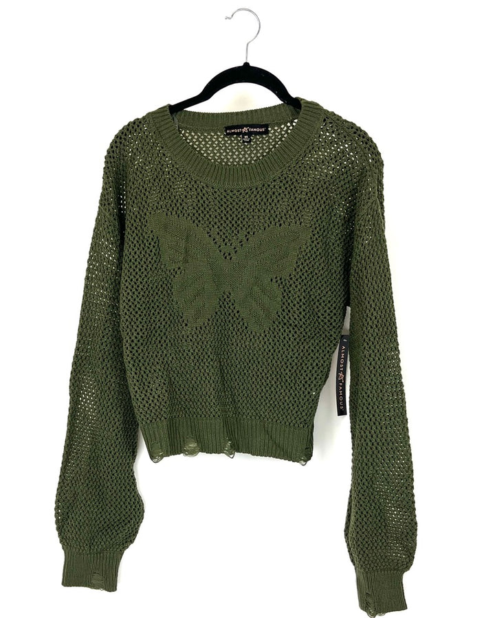 Dark Green Knit Sweater with Butterfly - Size 6/8