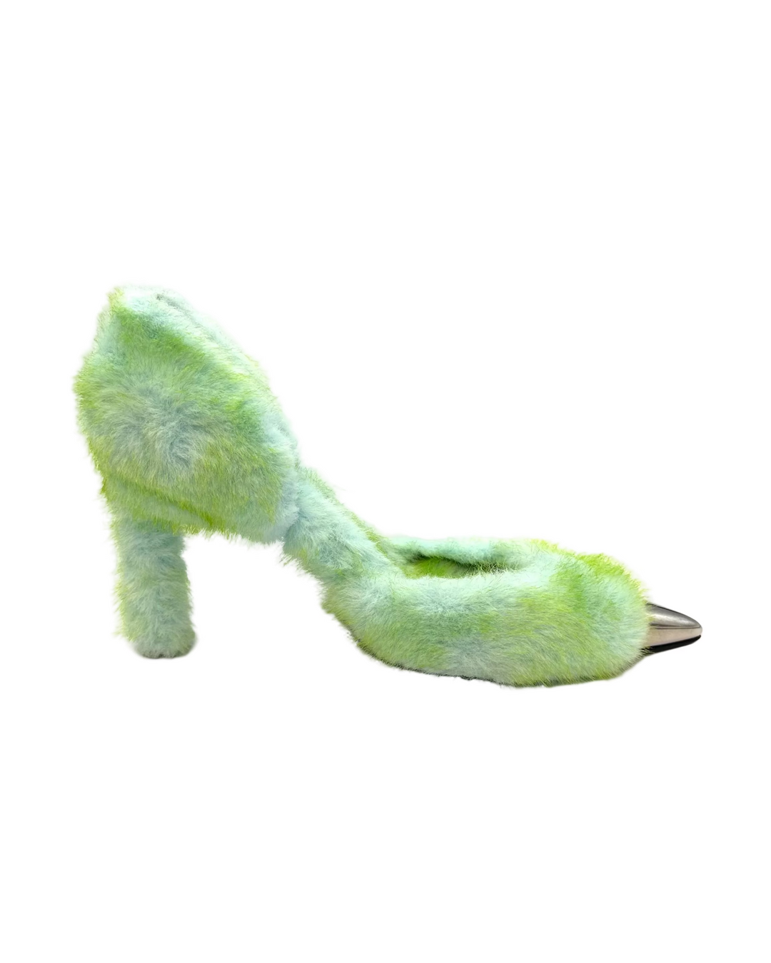 Green and Silver Faux Fur Heels - Size 40