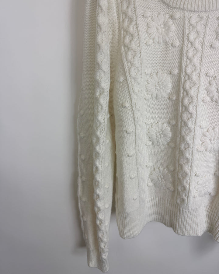 White Floral Cable Knit Sweater - Size 2/4