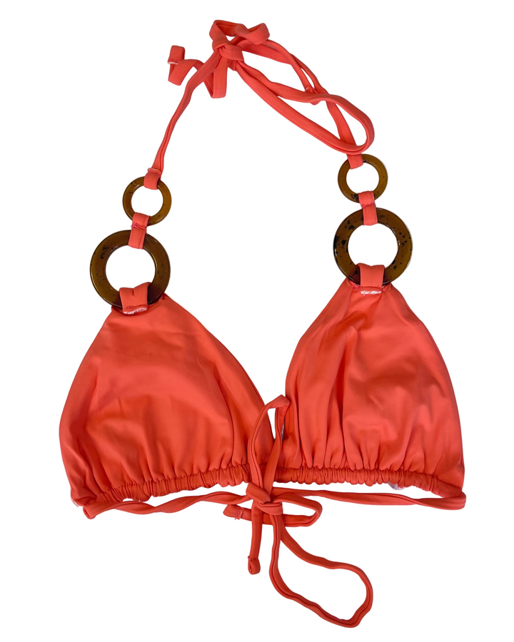 Bright Peach Triangle Ring Bikini Top - Small