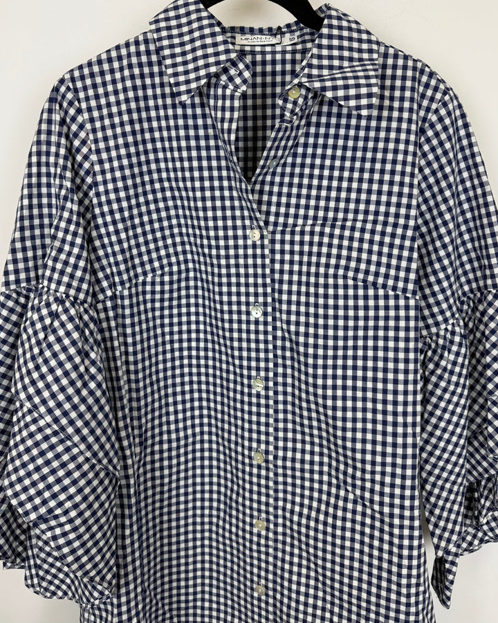 Navy Blue & White Gingham Dress - Size 4/6