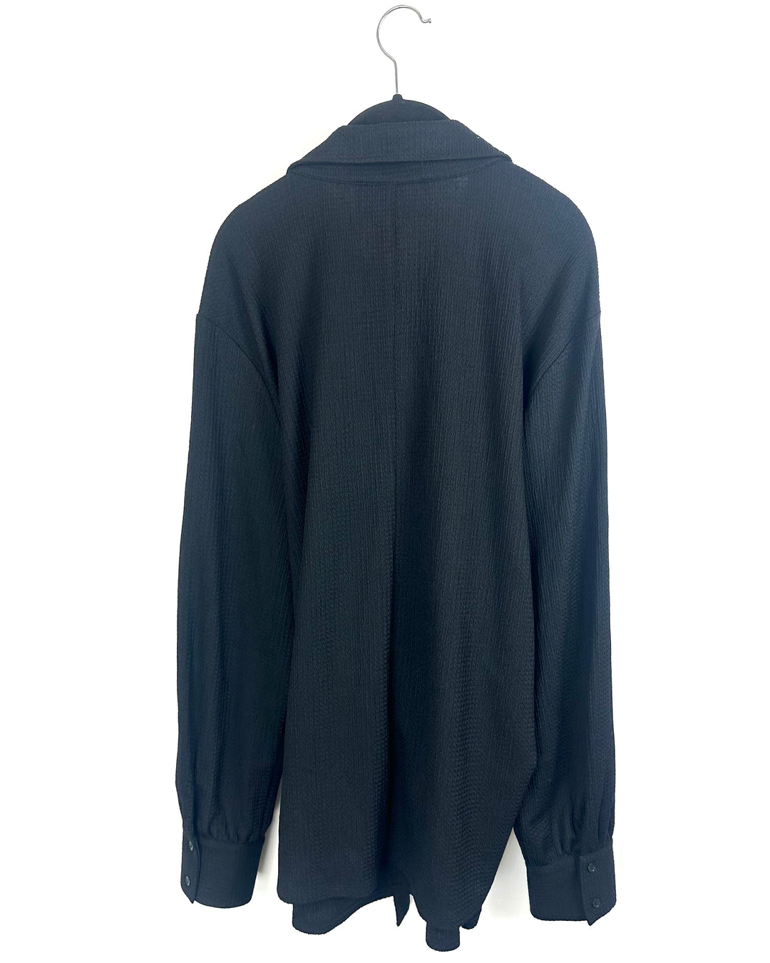 Black Waffle Knit Wrap Blouse - Size 2x