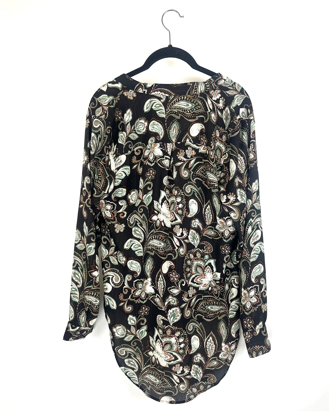 Brown and Green Paisley Button Down Top - Size 6/8