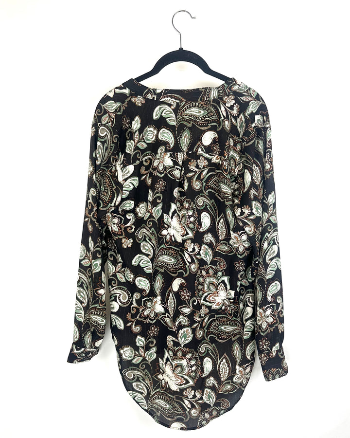 Brown and Green Paisley Button Down Top - Size 6/8