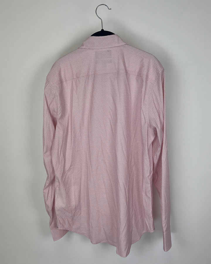 MENS Pink and White Geometric Patterned Shirt - Slim Fit Medium