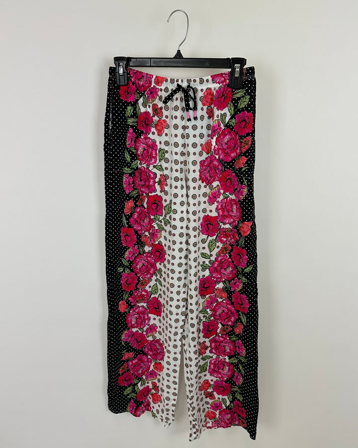 Black, White, & Hot Pink Floral Pajamas - Small