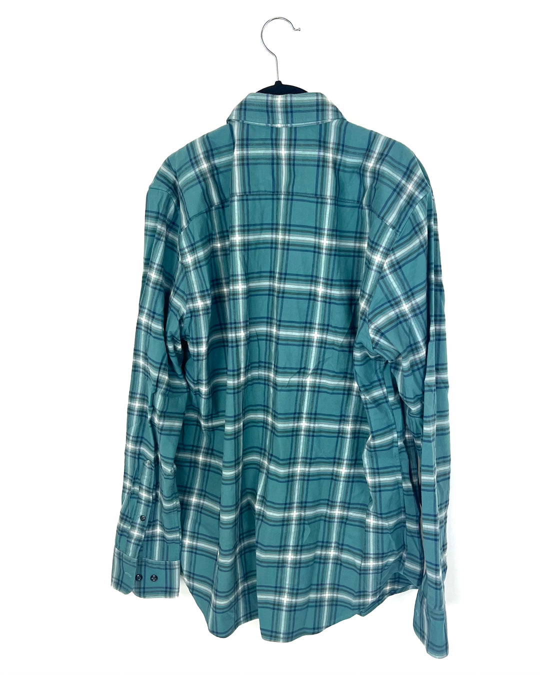MENS Green, Blue, Grey and White Plaid Shirt - Slim Fit Medium