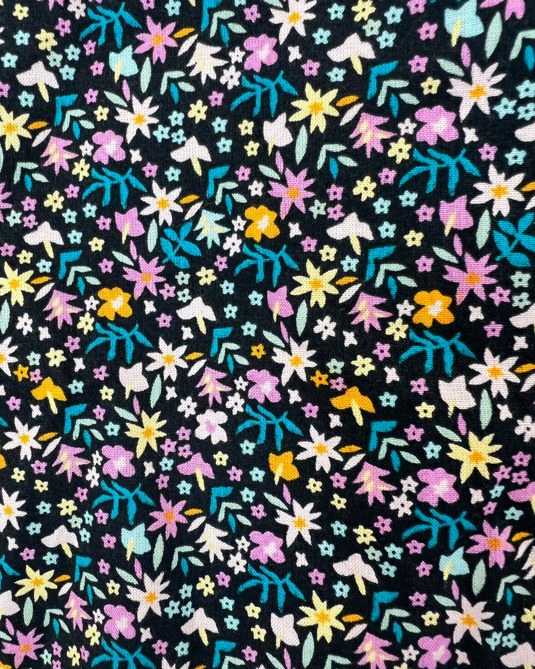 MENS Black Button-Up with Colorful Flower Pattern - Medium