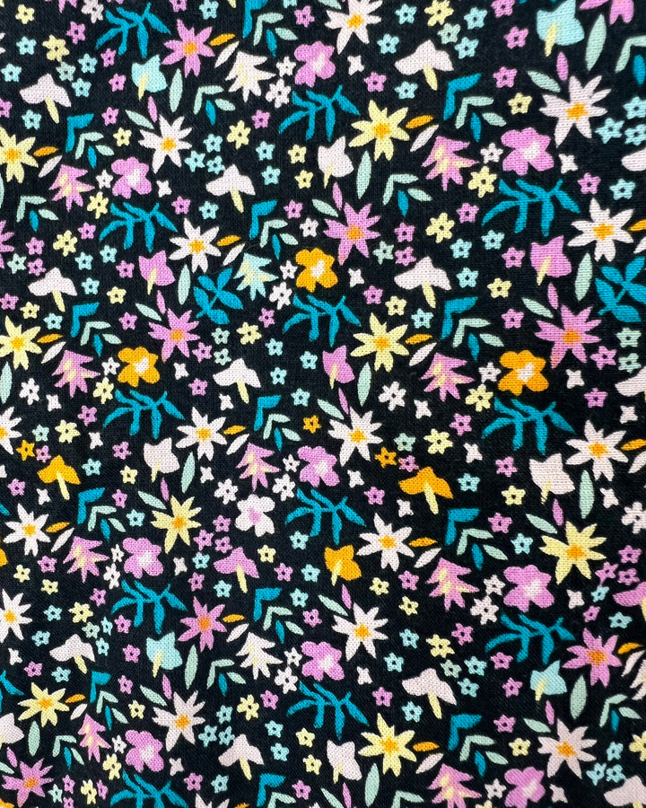 MENS Black Button-Up with Colorful Flower Pattern - Medium