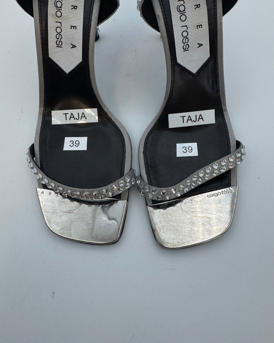 Silver Satin Crystal Heels - Size 39