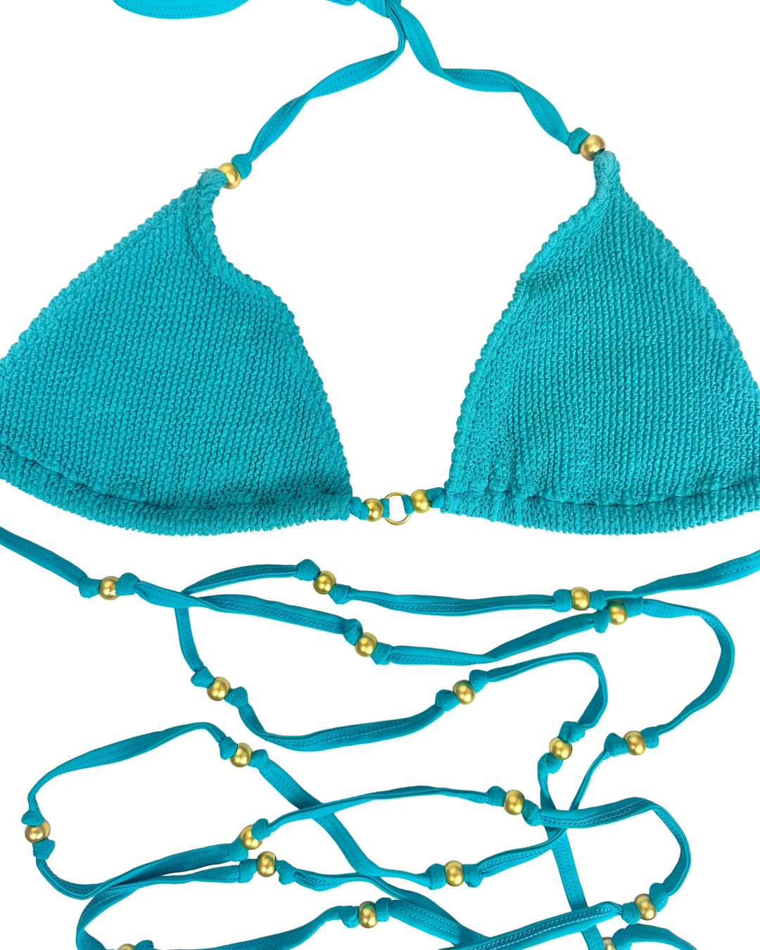 Teal Textured Strappy Bikini Top - XS - XL