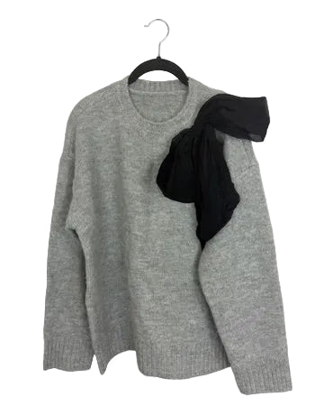 Grey Sweater with Black Bow Detail- Size 4/6