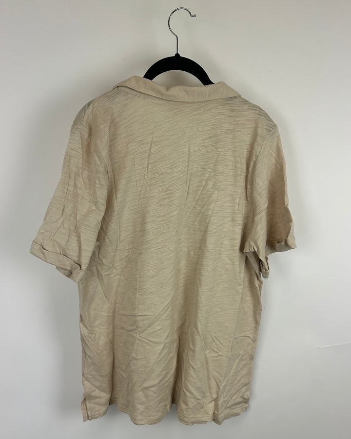 Beige Short Sleeve Top With Collar - Size 10/12