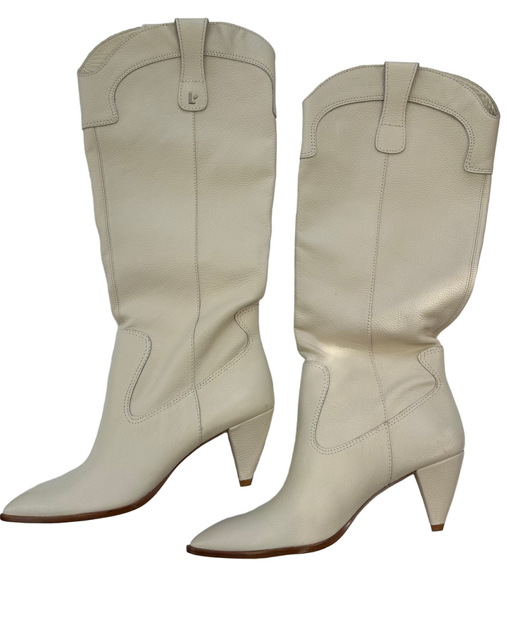 Cream Leather Pointed Toe Boot - Size 11