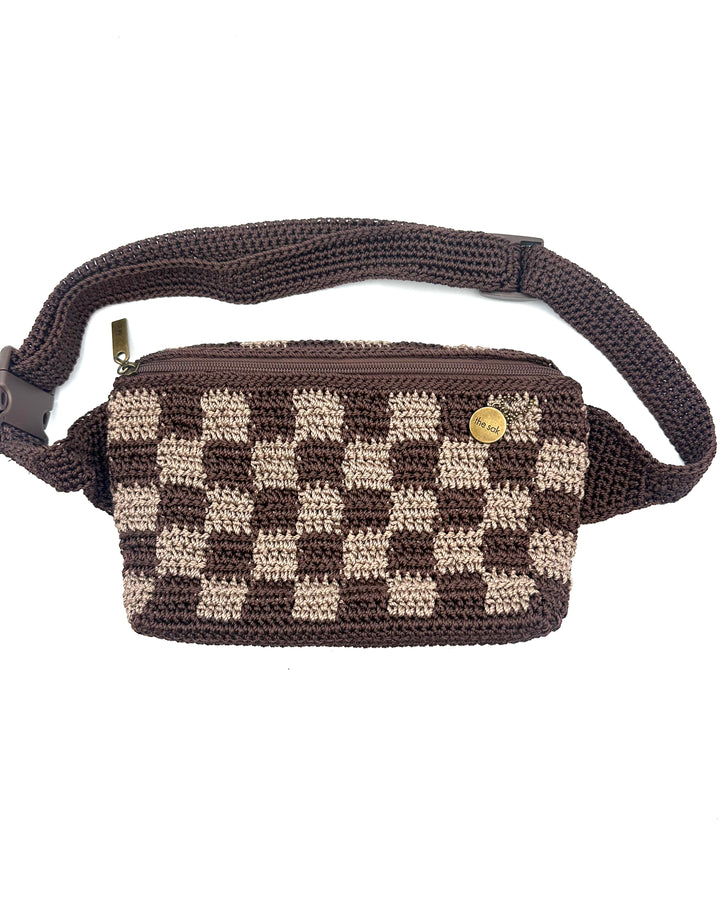 Brown Checkered Crochet Belt Bag