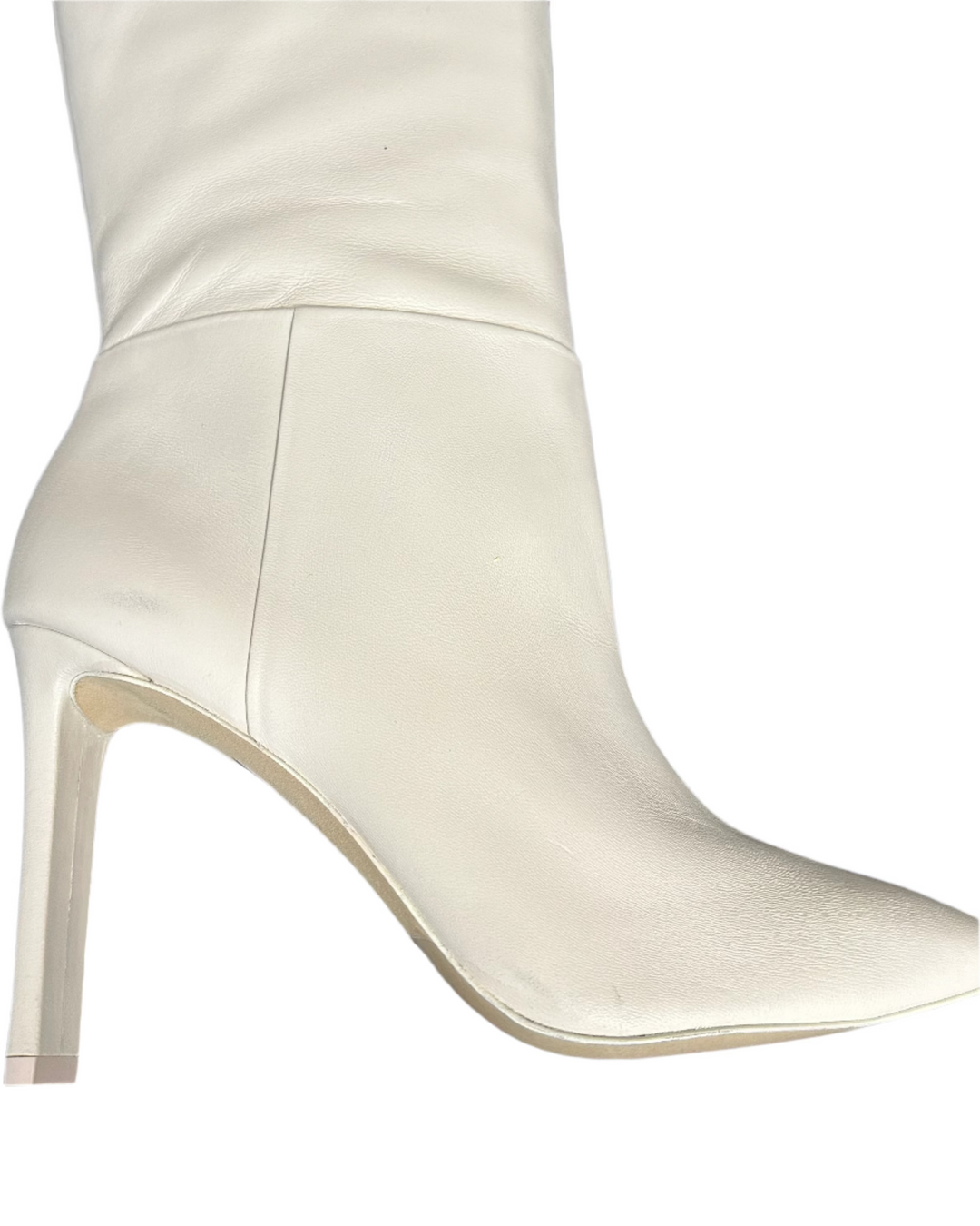 Cream Ultra Tall Leather Pointed Toe Boots - Size 8.5 and 9
