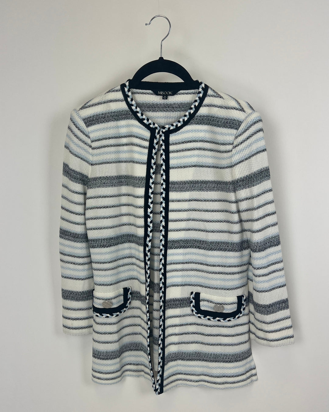 White and Blue Striped Knit Cardigan - Size 2/4