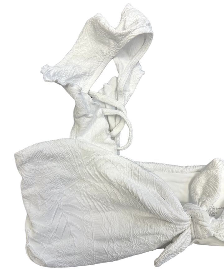 White Embossed Ruffle Bikini Top - L, XL, XXL