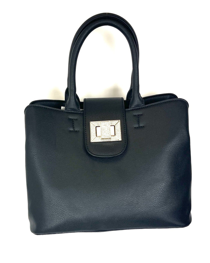 Black Crossbody/Handbag with Rhinestone Silver Clasp