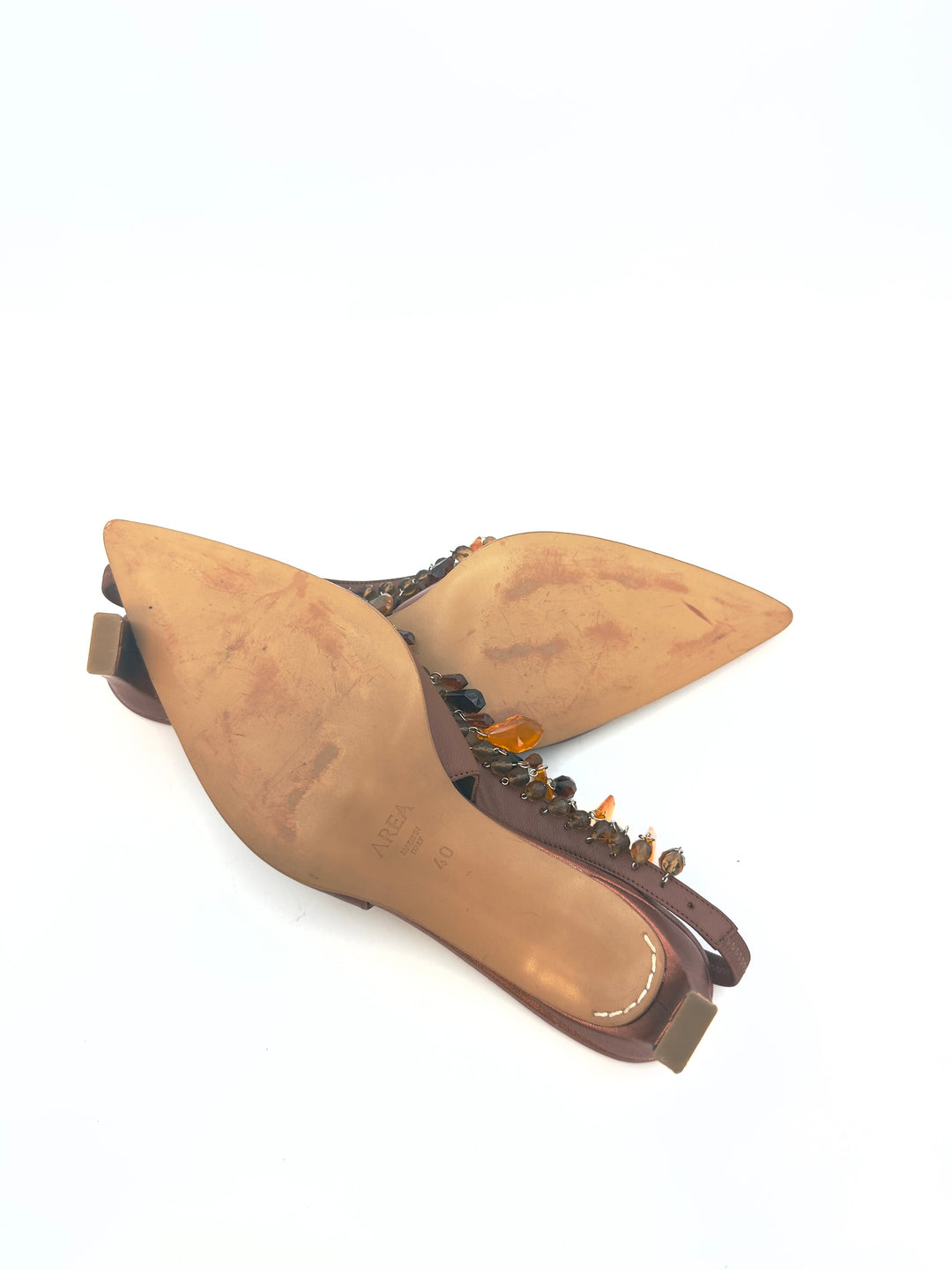 Chestnut Brown Leather Beaded Heels - Size 40