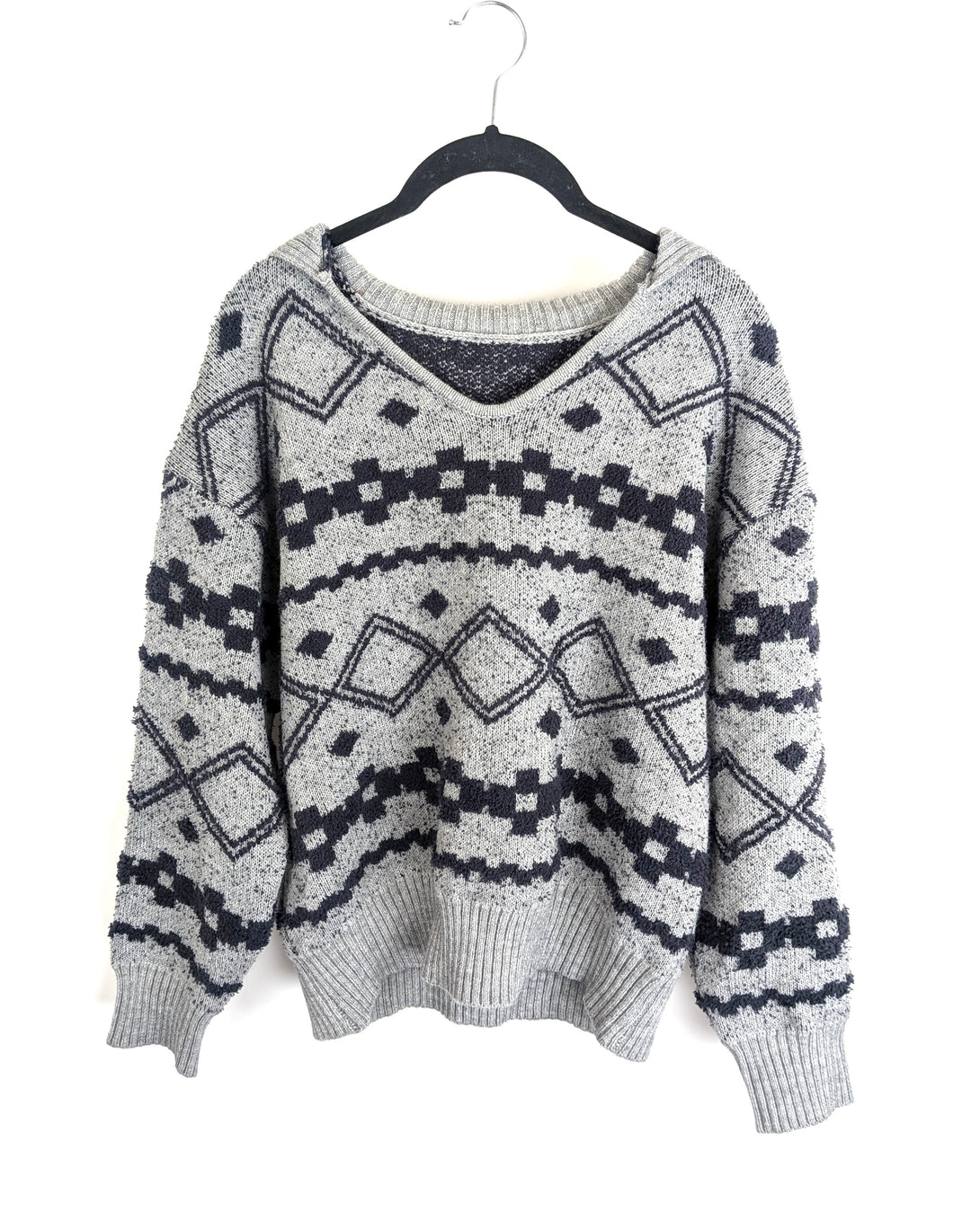 Grey Geometric Striped Sweater- Small