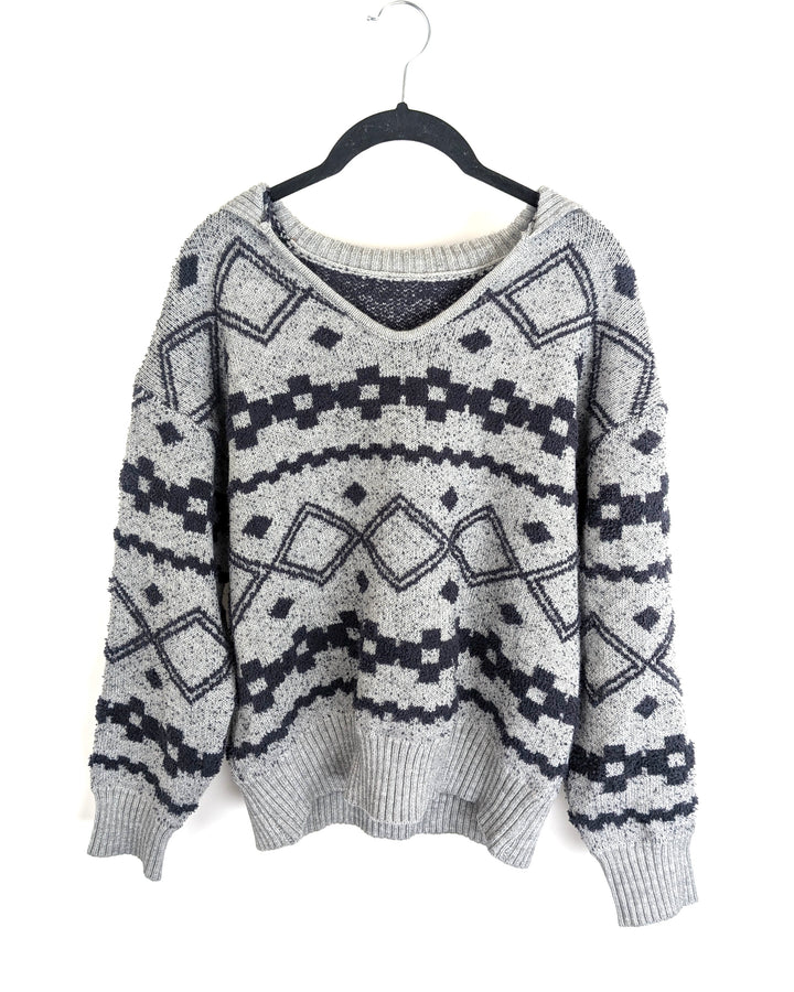Grey Geometric Striped Sweater- Small